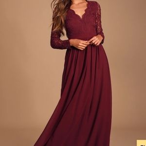Lulu's Burgundy Lace Long Sleeve Dress